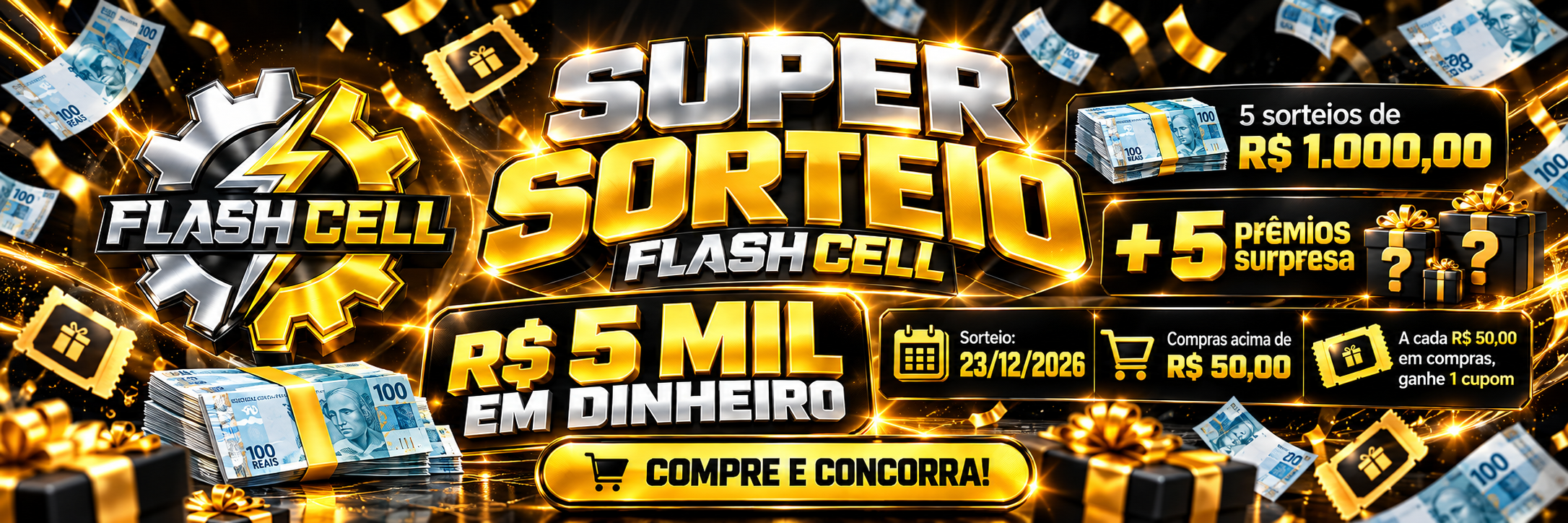 Banner da promoção Flashcell com prêmios
